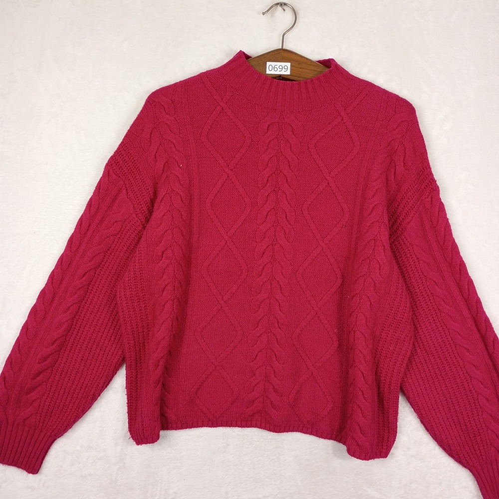 Old Navy Cable Knit Sweater Womens L Pink Mock Neck SoSoft Chunky Pullover Cozy